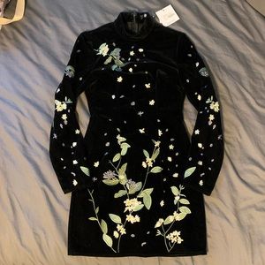 Velvet Embroidered Bodycon Dress